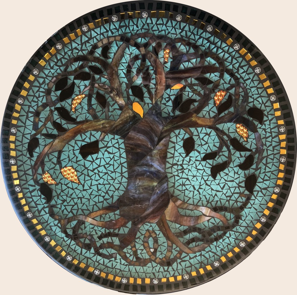 Tree Of Life stained glass mosaic table by It Ain't Plain By Jane.