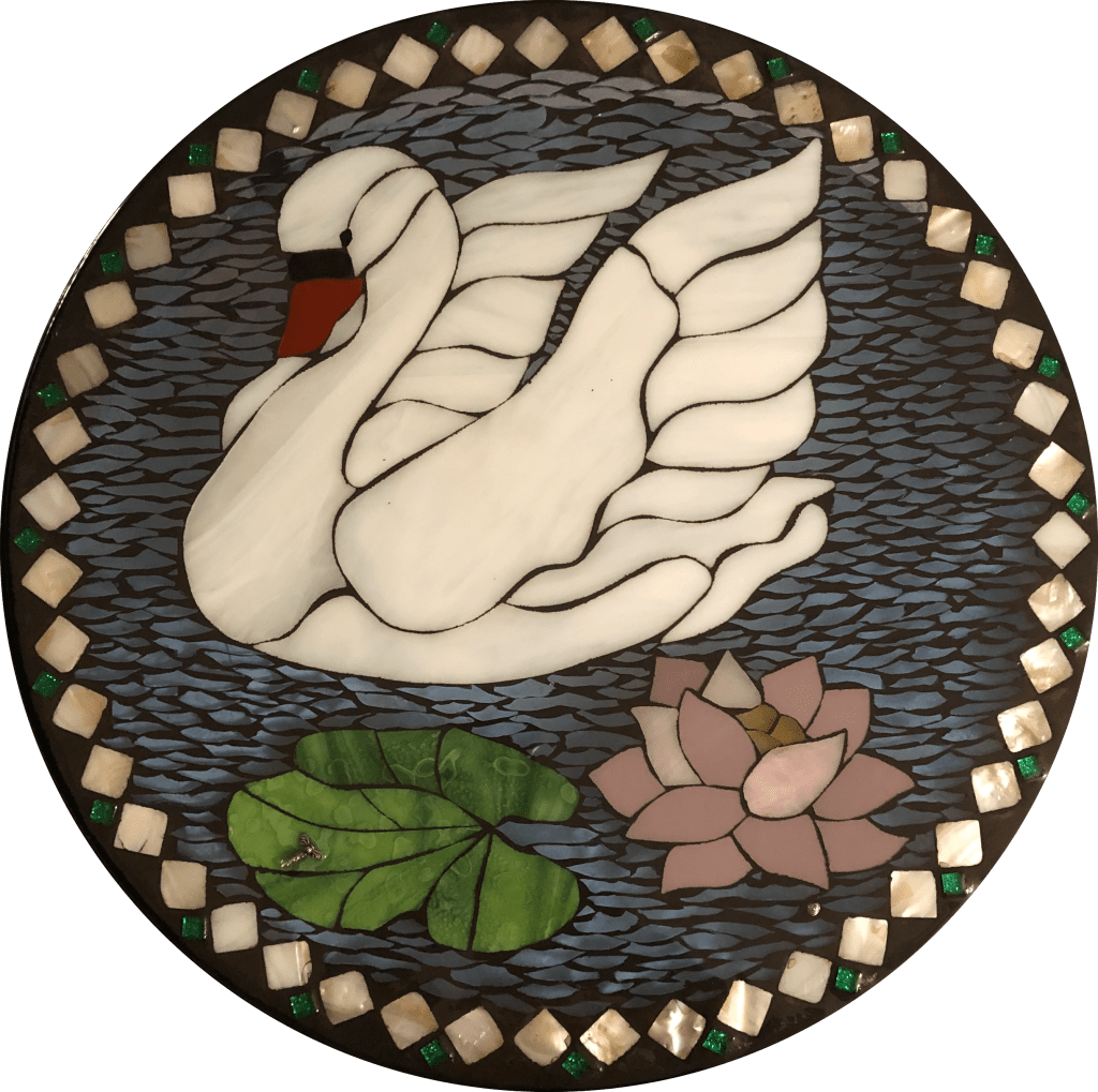 This Isn't A Swan Song stained glass mosaic table by It Ain't Plain By Jane.