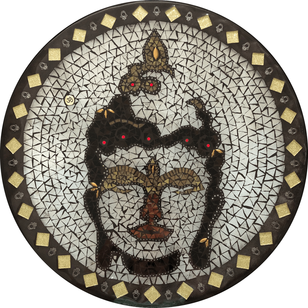Buddhaful stained glass mosaic table by It Ain't Plain By Jane.