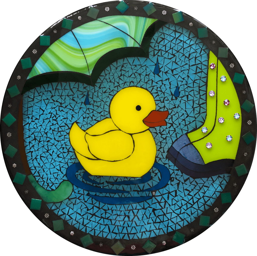 Rubber Ducky stained glass mosaic table by It Ain't Plain By Jane.