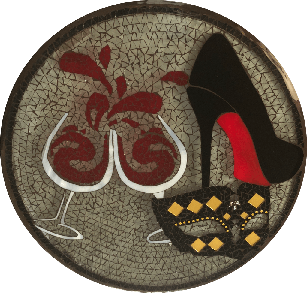 Masquerade stained glass mosaic table by It Ain't Plain By Jane.